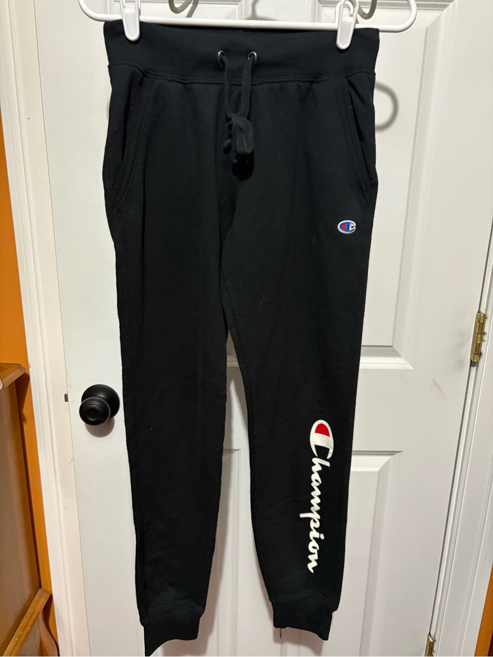 Champion Black Jogger Sweatpants with White & Red Logo